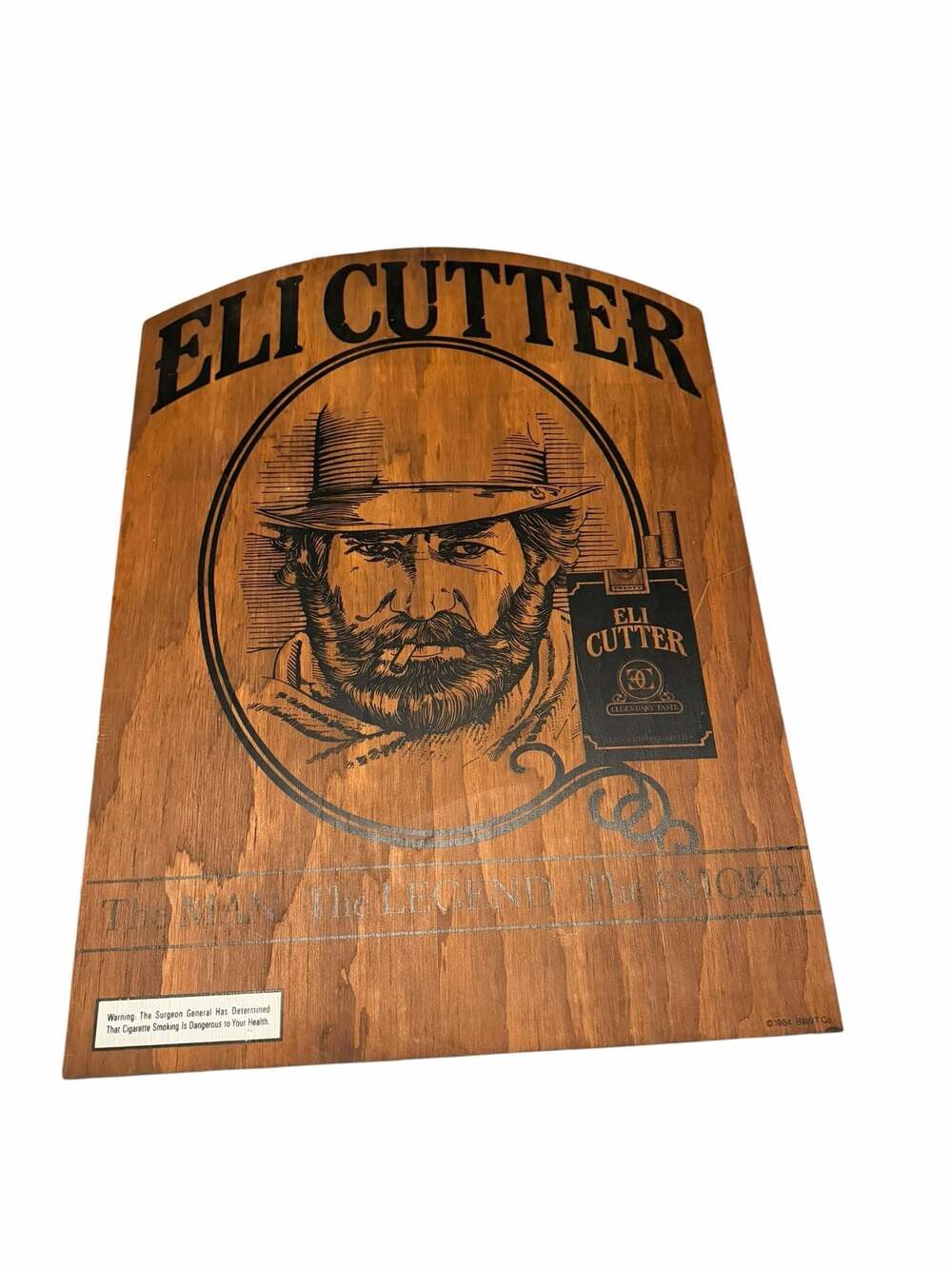 Vintage ELI CUTTER Cigarettes Wooden Store Display Advertising Sign 1984